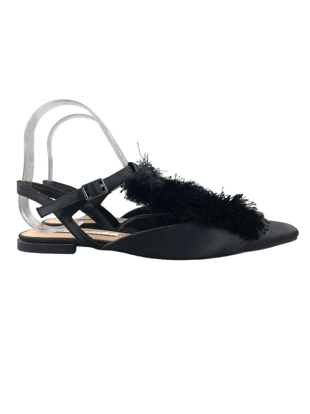 Zara Women's EU 37 (6.5) Trafaluc Black Open Toe Satin Fringe Slingback Sandals